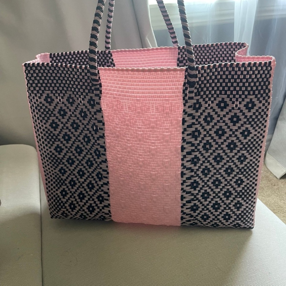 Handmade large woven plastic bag from Mexico summer bag - Picture 4 of 6
